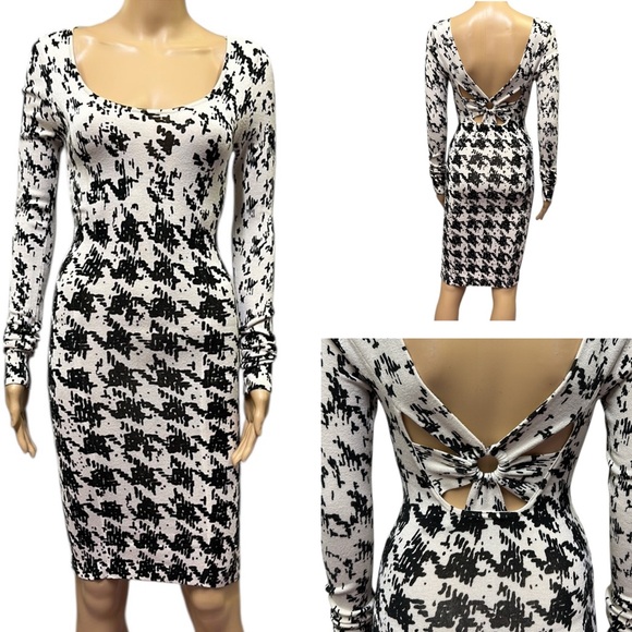 Guess Dresses & Skirts - Guess Black and Cream Criss Cross Back Knit Long Sleeve Bodycon Midi Dress Small